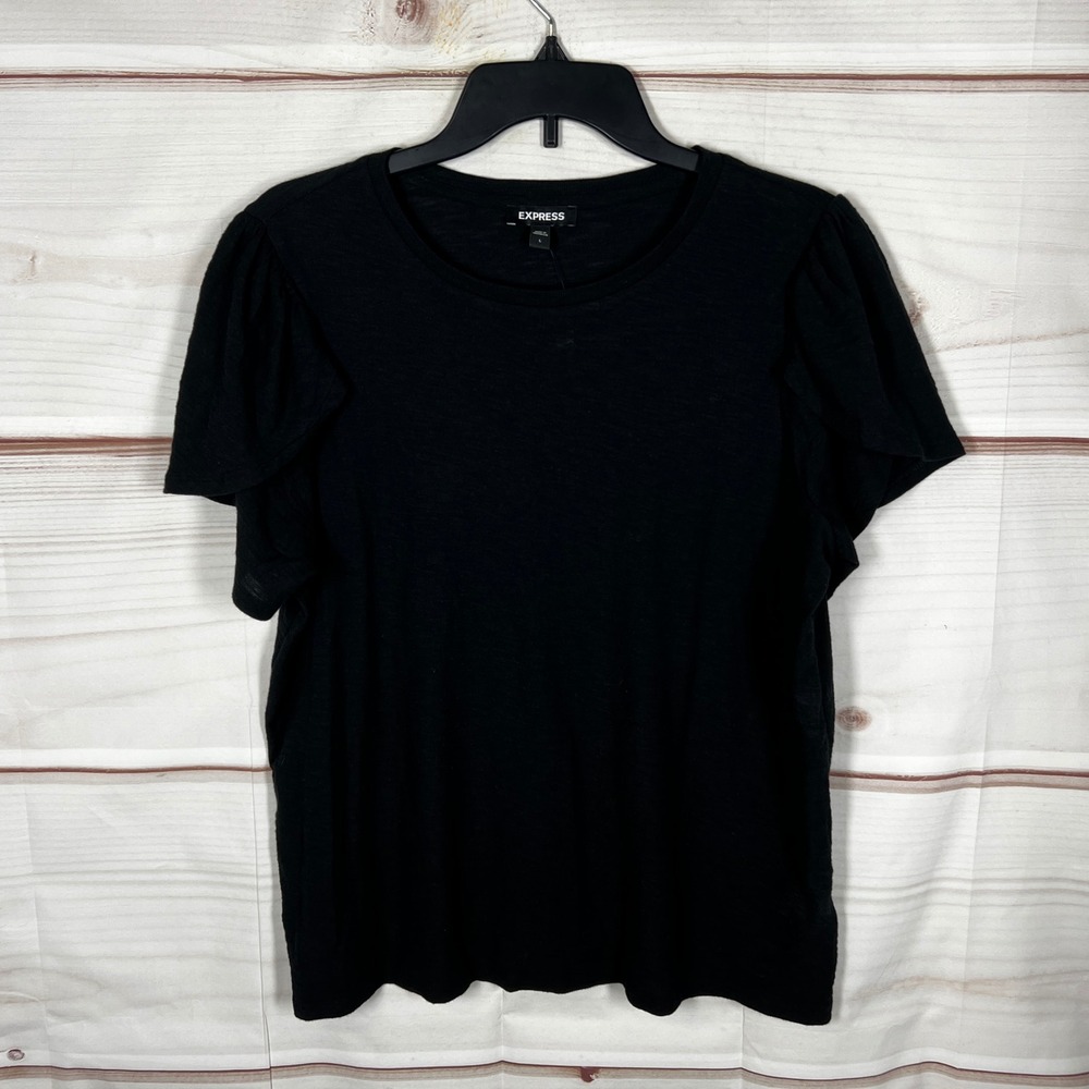 Express Short Sleeve Tee‎ Womens L Black Solid Cotton Modal Blend Basic T-Shirt